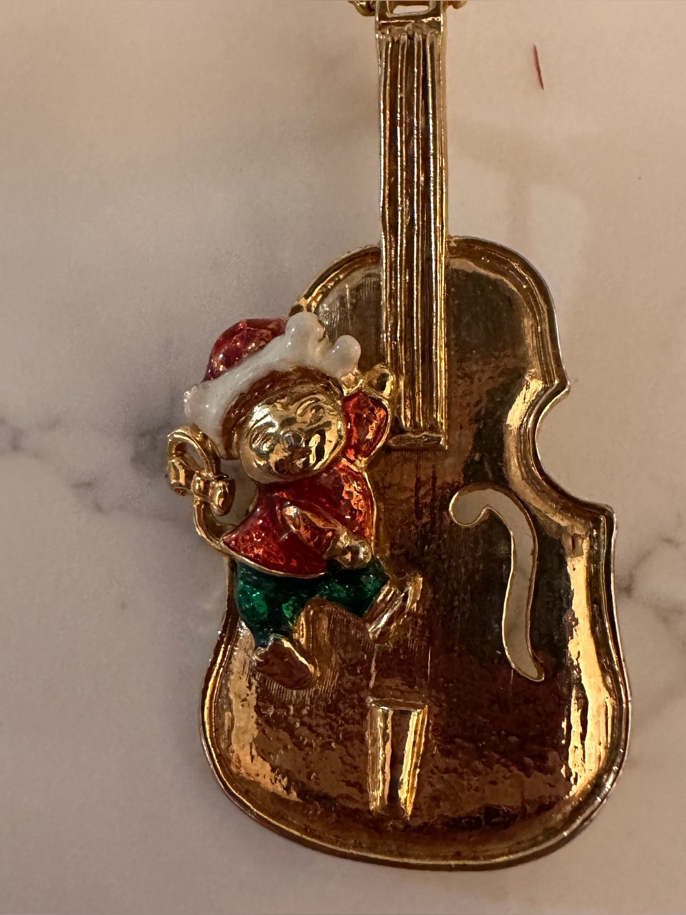 Gold Tone Violin Holiday Brooch